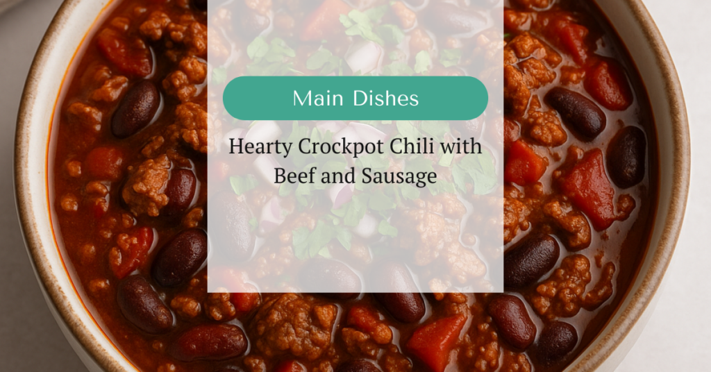 Bowl of hearty chili topped with chopped onions and cilantro, showing chunky beef, beans, and peppers in a rich tomato base.
