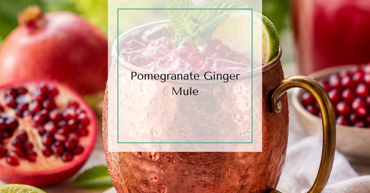 Pomegranate Ginger Mule Mocktail with Fresh Lime and Mint with text overlay reading “Pomegranate Ginger Mule”