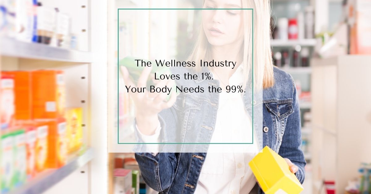 Woman shopping for wellness products, representing the contrast between wellness industry trends and foundational health habits.